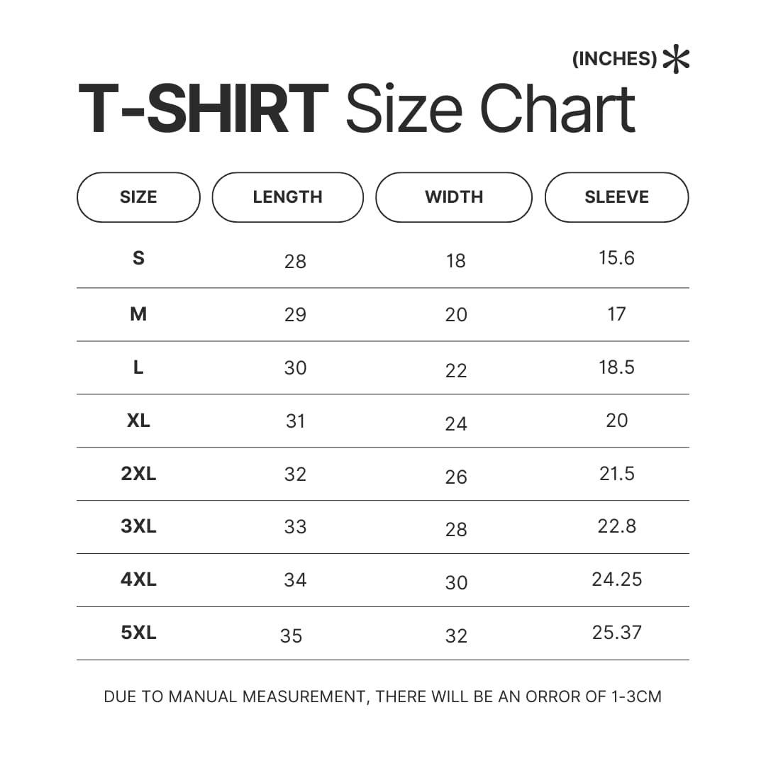 T shirt Size Chart - Tougen Anki Store